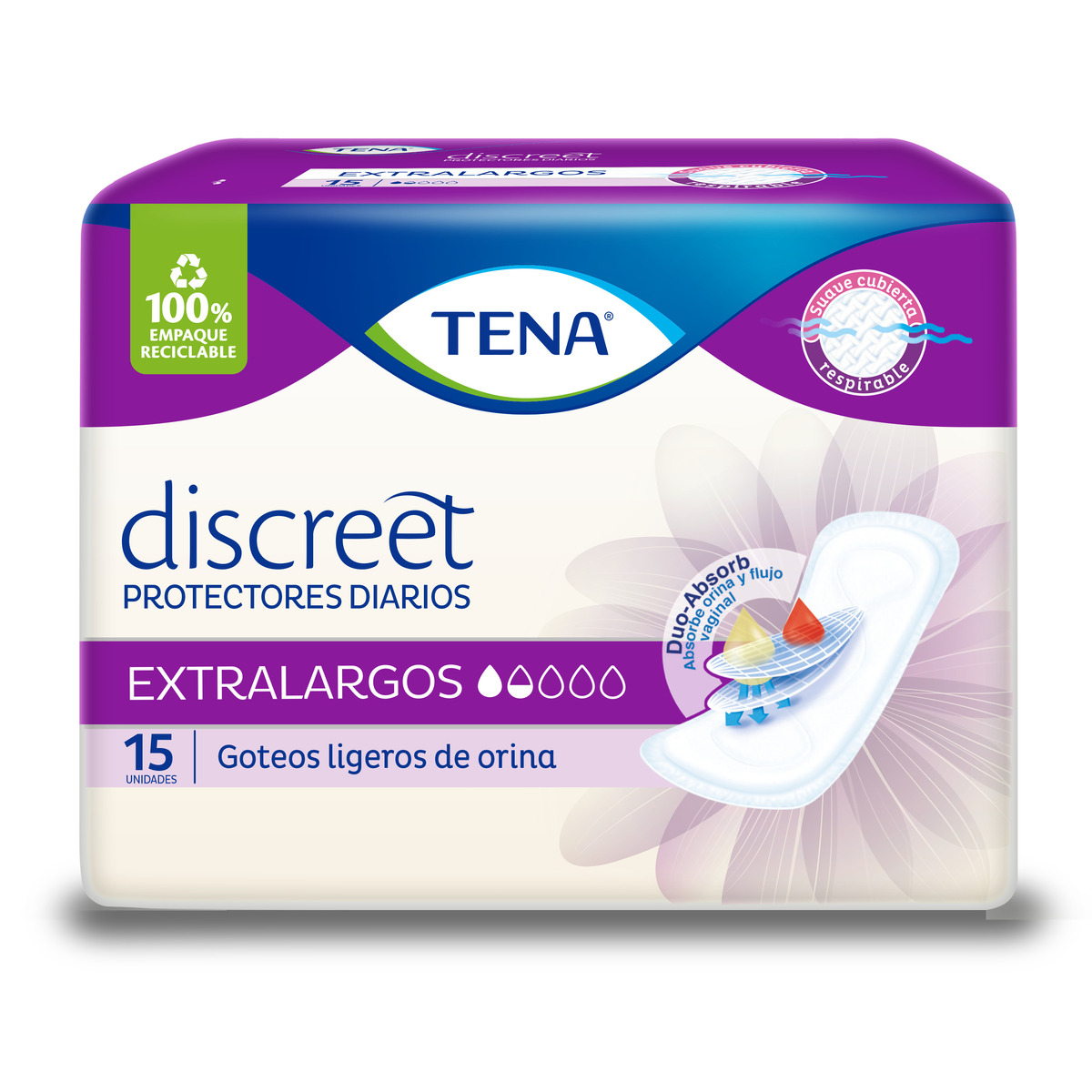 130134-7702027477454-17702027477451-1 (1) Protector Diario Tena Discreet Extralargos 15 Unidades - Imagen 1