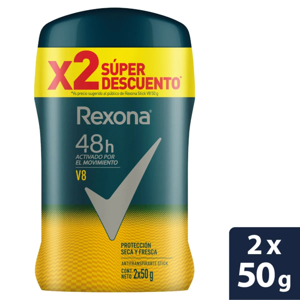 2 Desodorante Rexona Men V8 en Barra 50 mL Oferta