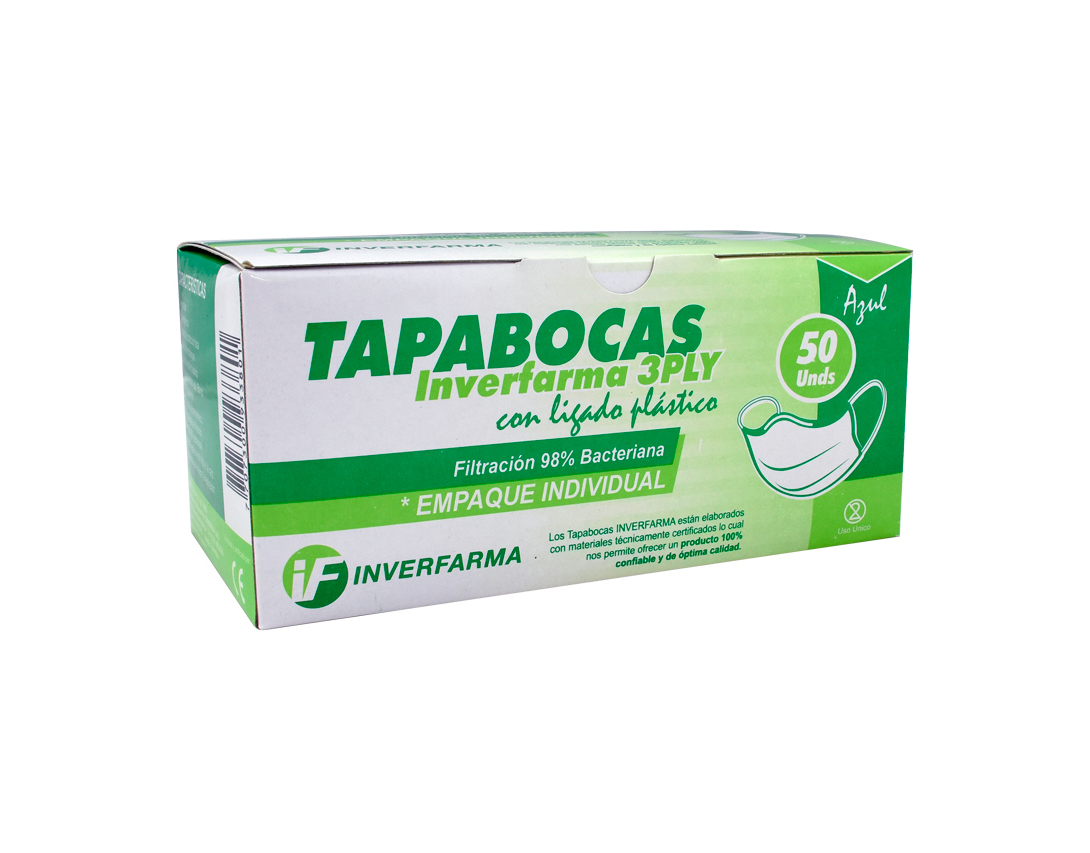 TAPABOCA INVERFARMA AZUL 50 UNIDADES Tapaboca Inverfarma Azul 50 Unidades - Imagen 1