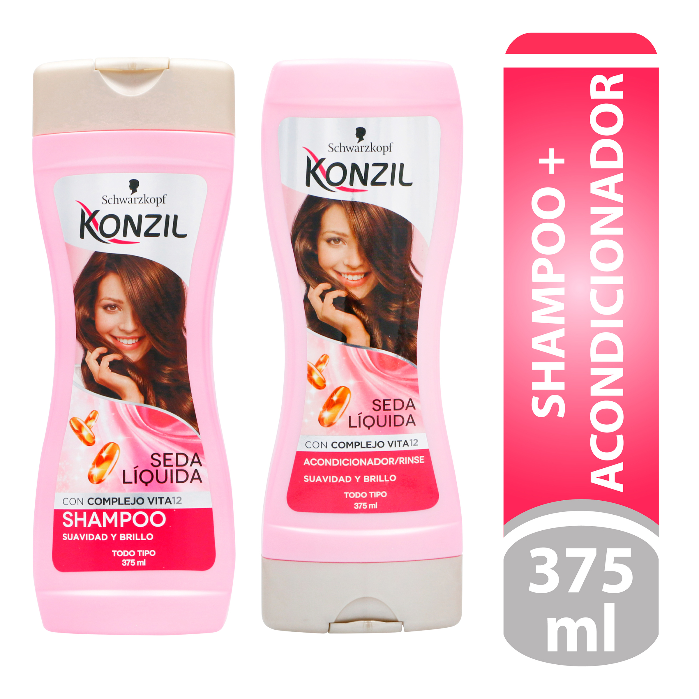 7702045475340-10 Champu Konzil Seda Liquida 375 mL + Acondicionador Seda Liquida 375 mL - Imagen 1