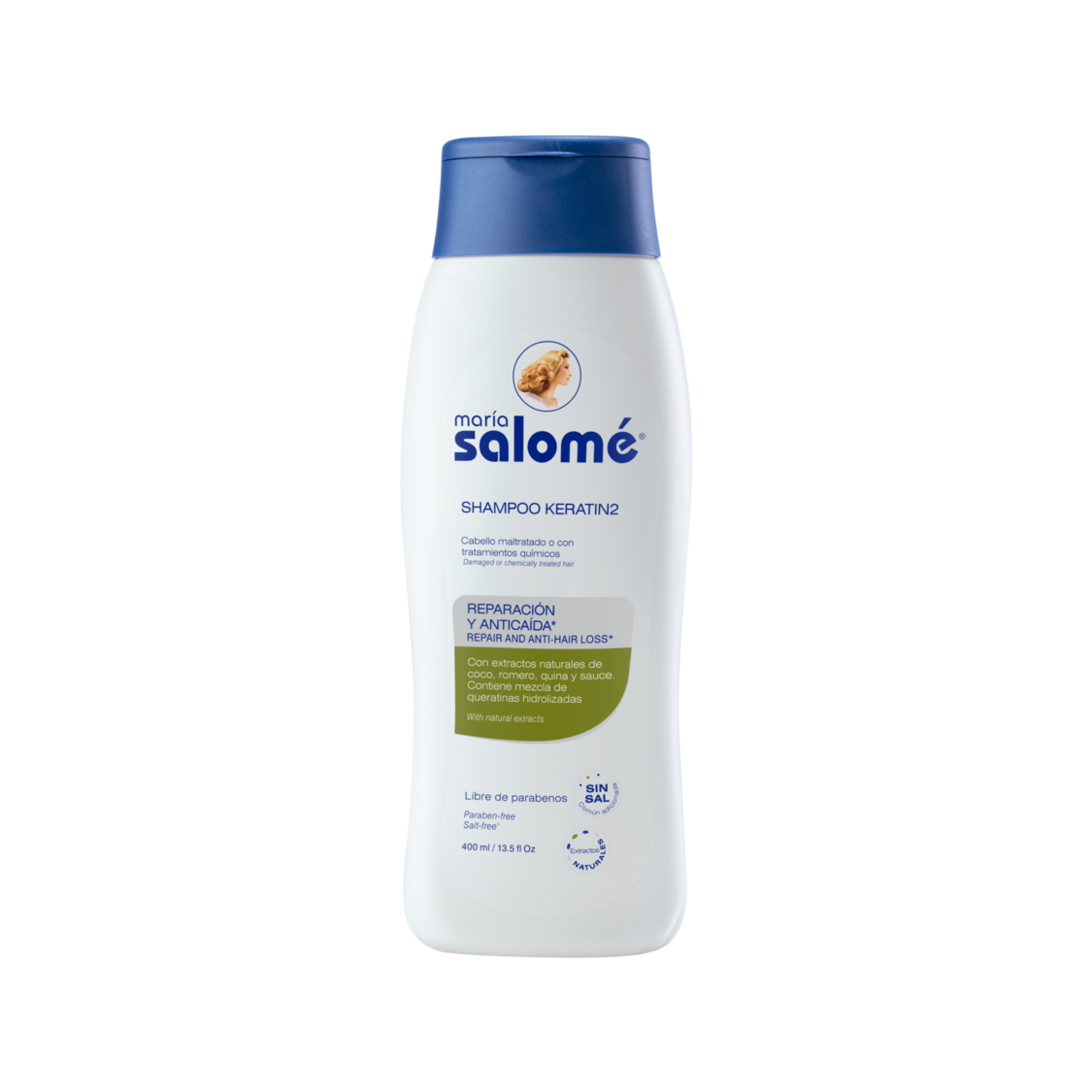 7709091662236-Shampoo-Keratin2-Maria-Salome-400-ml.png Champú María Salome Keratin 2 Sin Sal 400 mL - Imagen 1