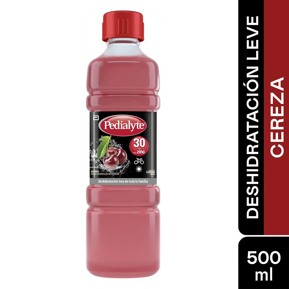 Pedialyte Zinc 30 Sabor Cereza 500 mL envase frente delante